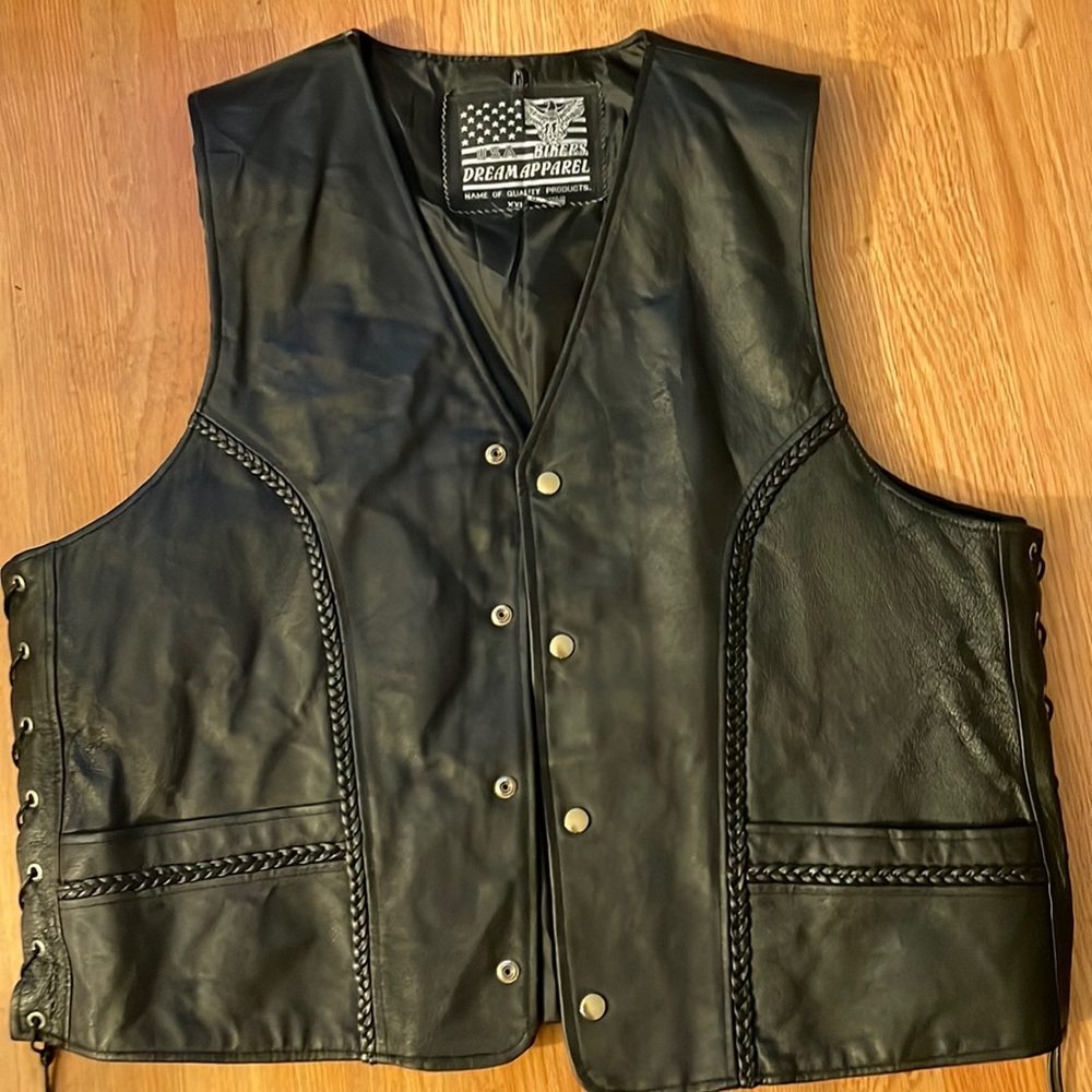 Bikers leather black vest